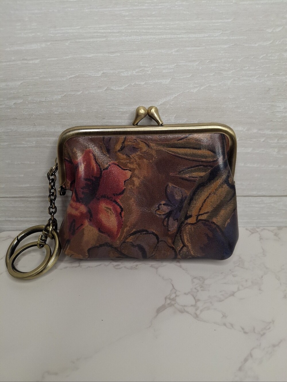 Patricia Nash Floral Print Kiss-Lock Coin Purse Wallet - NWOT Brown Floral